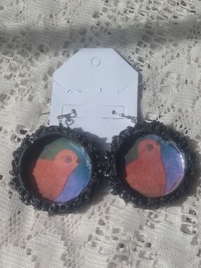 Black Framed Rainbow Parrot Drop Earrings 3 Pair For $15